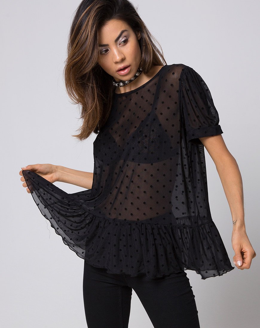Gretta Top in Polka Net Zwart