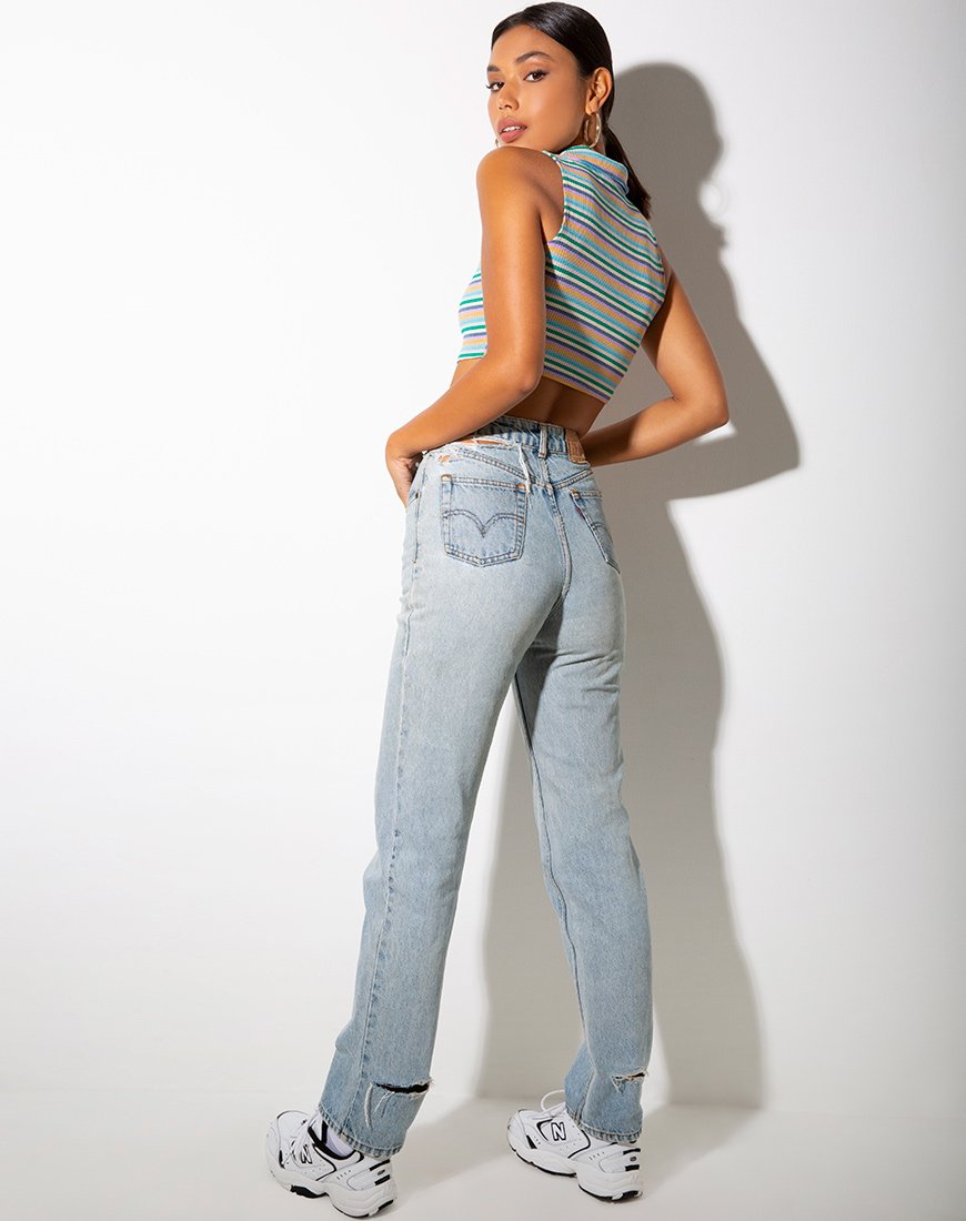 Afbeelding van Raco Crop Top in ribgroen paars en geel