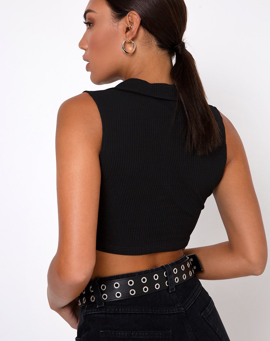 Guaco Crop Top in Rib Zwart