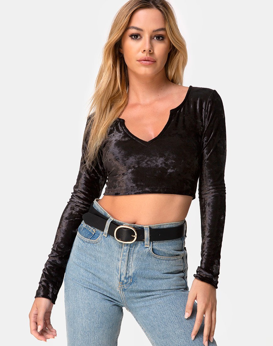 Guan Crop Top in Fluweel Zwart