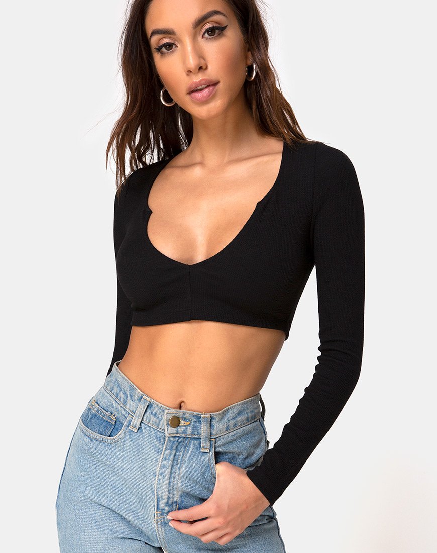 Guan Crop Top in Rib Zwart