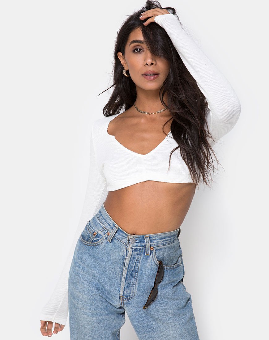 Guan Crop Top in Rib Ivoor