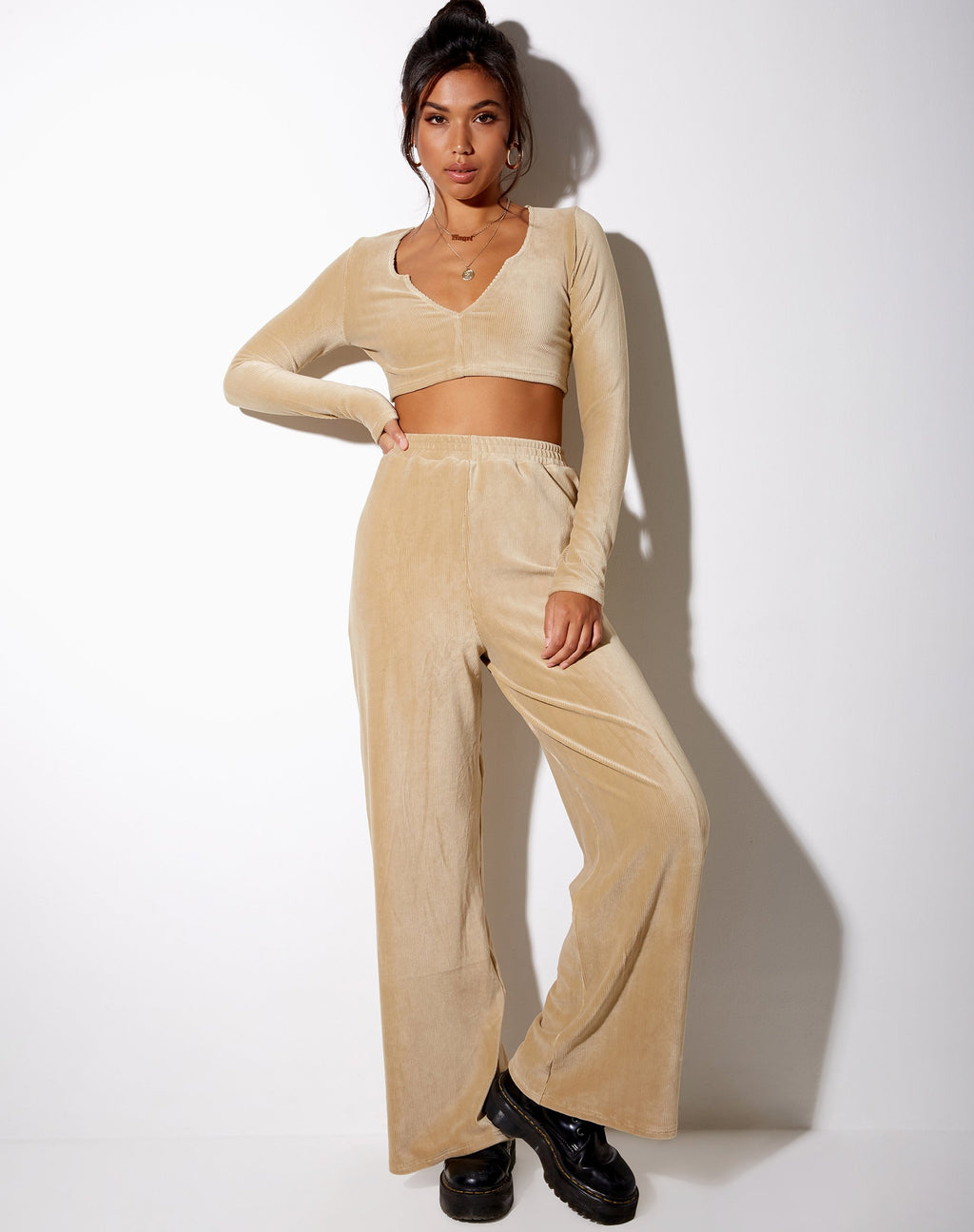 Obeli broek in fluwelen rib Tan