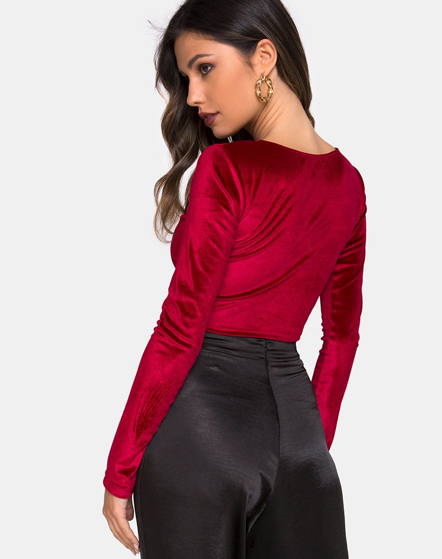 Guan Crop Top in Fluweel Bourgondië