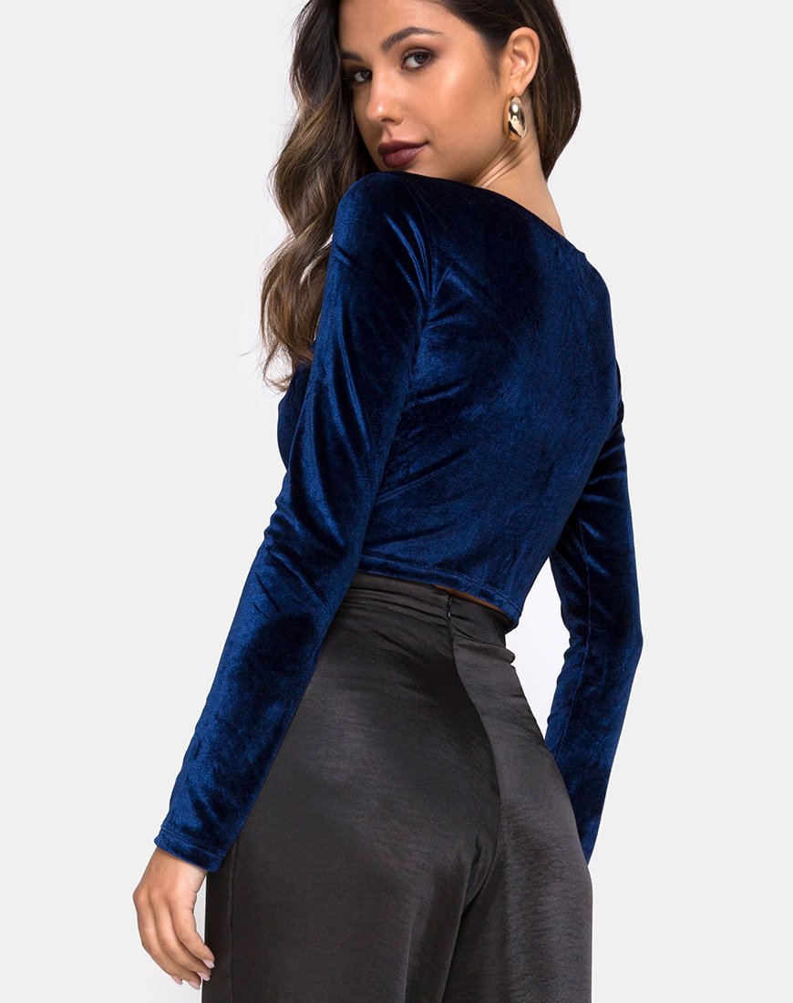Guan Crop Top in fluweel marine
