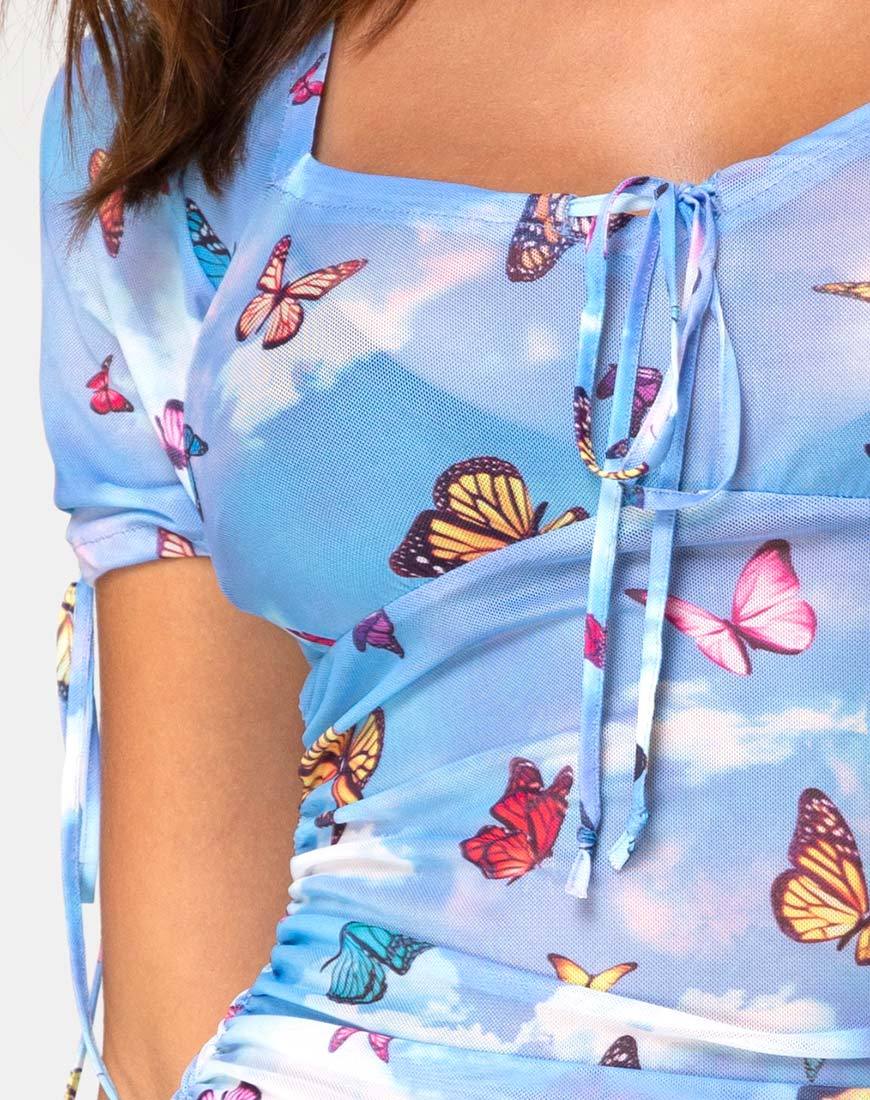 Afbeelding van Guenetta Jurk in Blauw Mesh Vlinder