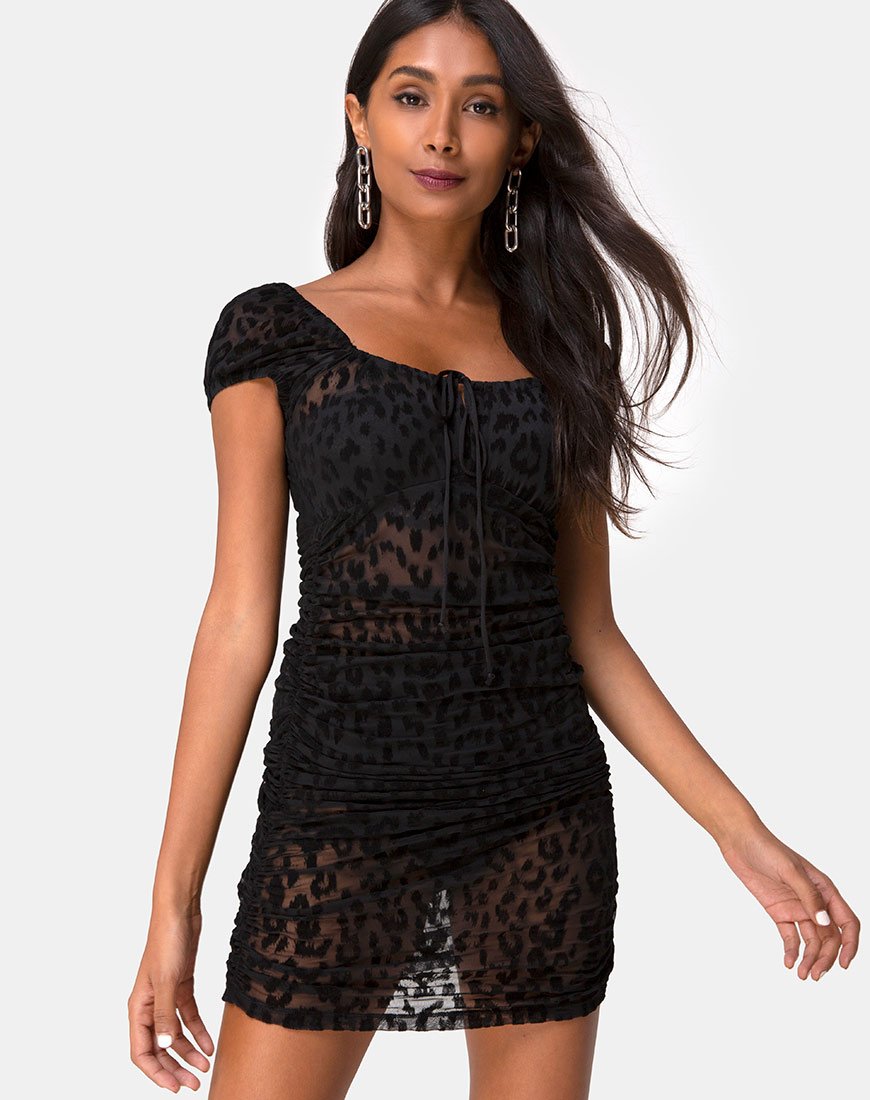 Afbeelding van Guenetta Mini Dress in Animal Black Net