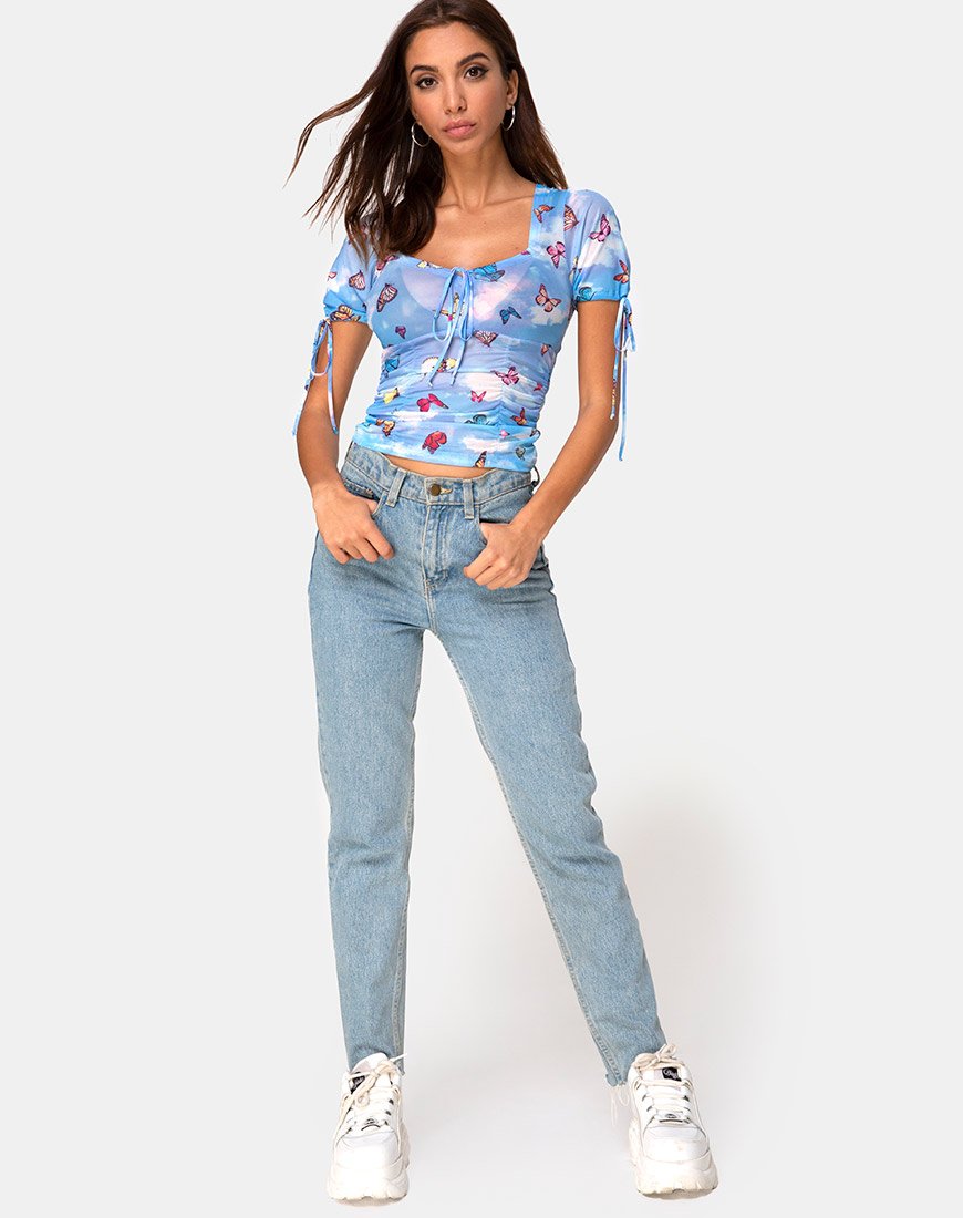 Afbeelding van Guinevre Top Mesh Blauw Vlinder