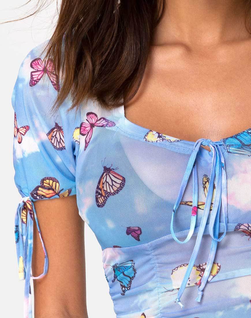 Afbeelding van Guinevre Top Mesh Blauw Vlinder