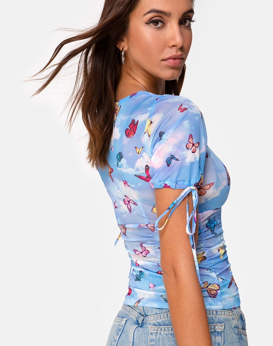 Guinevre Top Mesh Blauw Vlinder