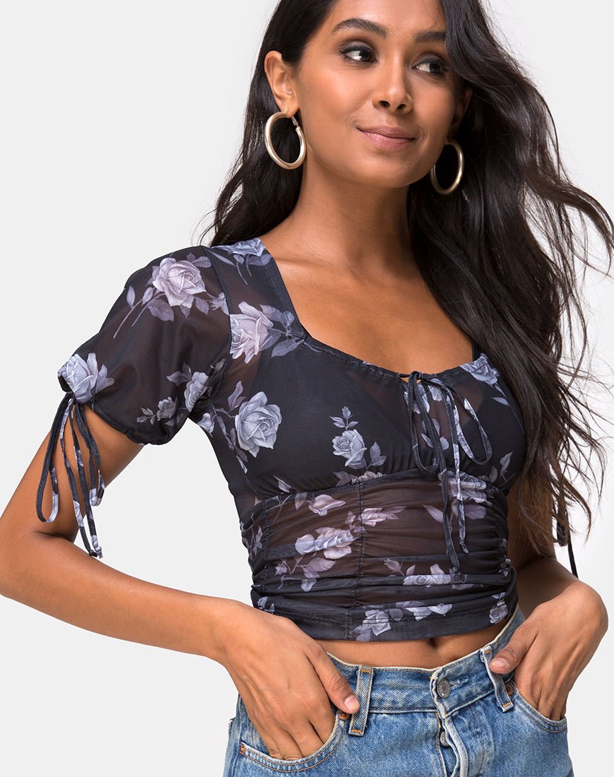 Guinevre Top in Grijs Roos Mesh