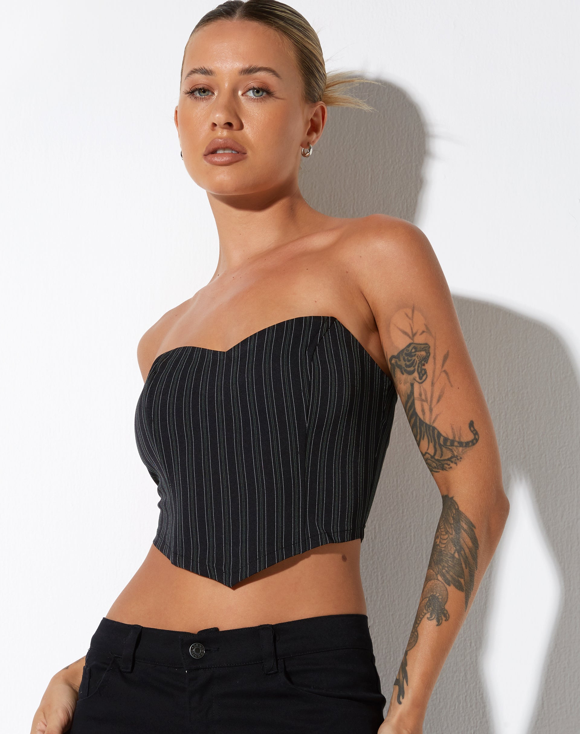 Afbeelding van Naima Corset Top in Pinstripe Zwart