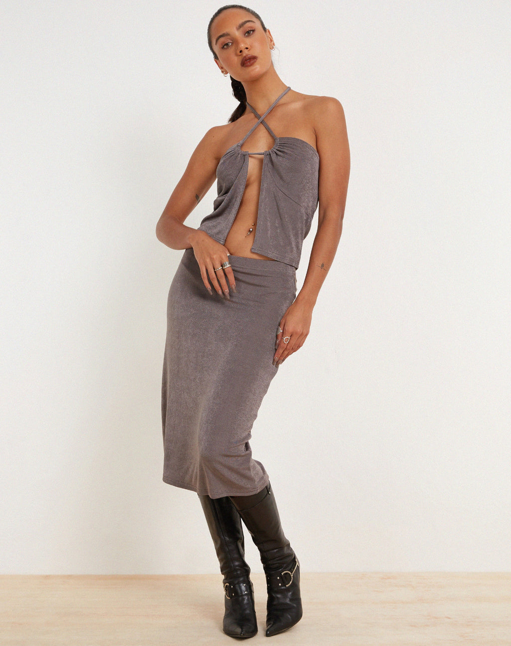 Hadley Midi rok in Houtskool