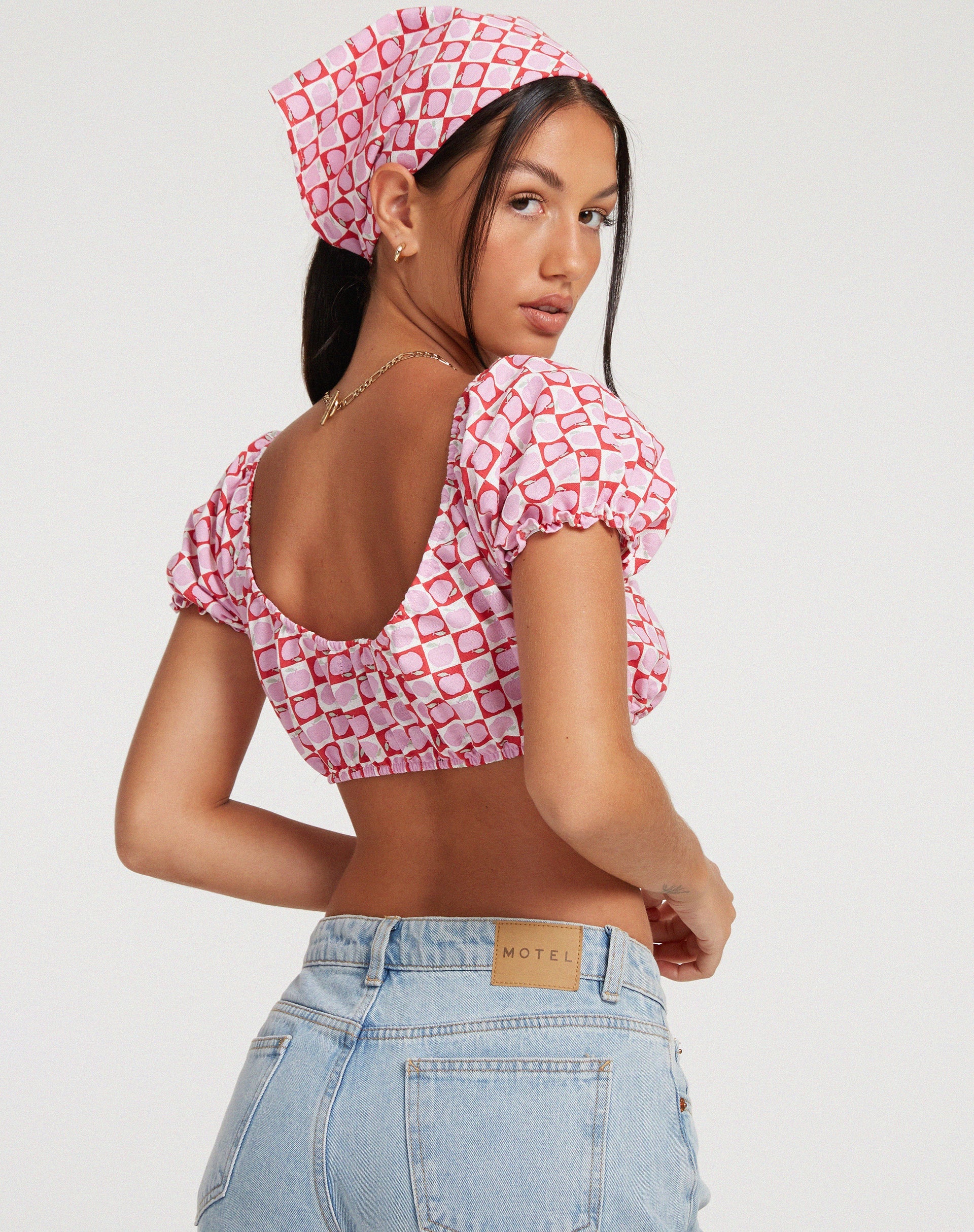 Afbeelding van Haenji Crop Top in Apple Check Blush Red