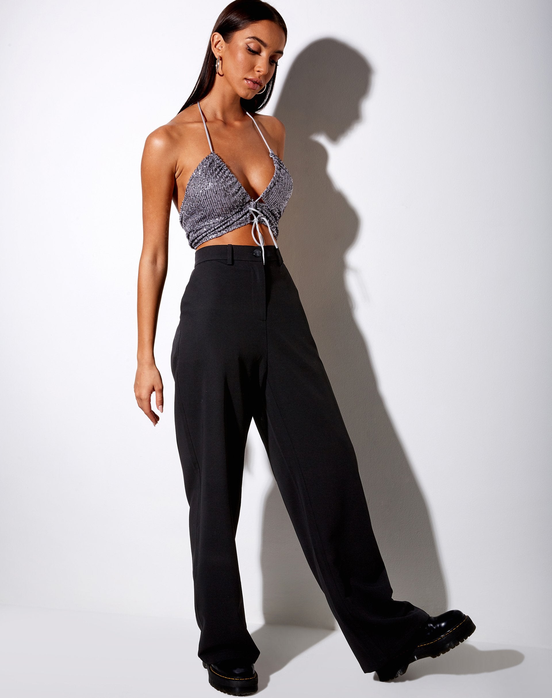 Afbeelding van Halpi Crop Top in Drape Pailletten Zilver