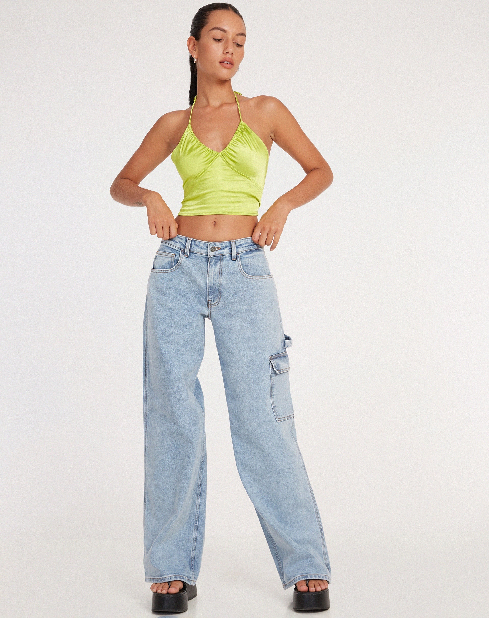 Afbeelding van Haltri Crop Top in Satijn Lime Green