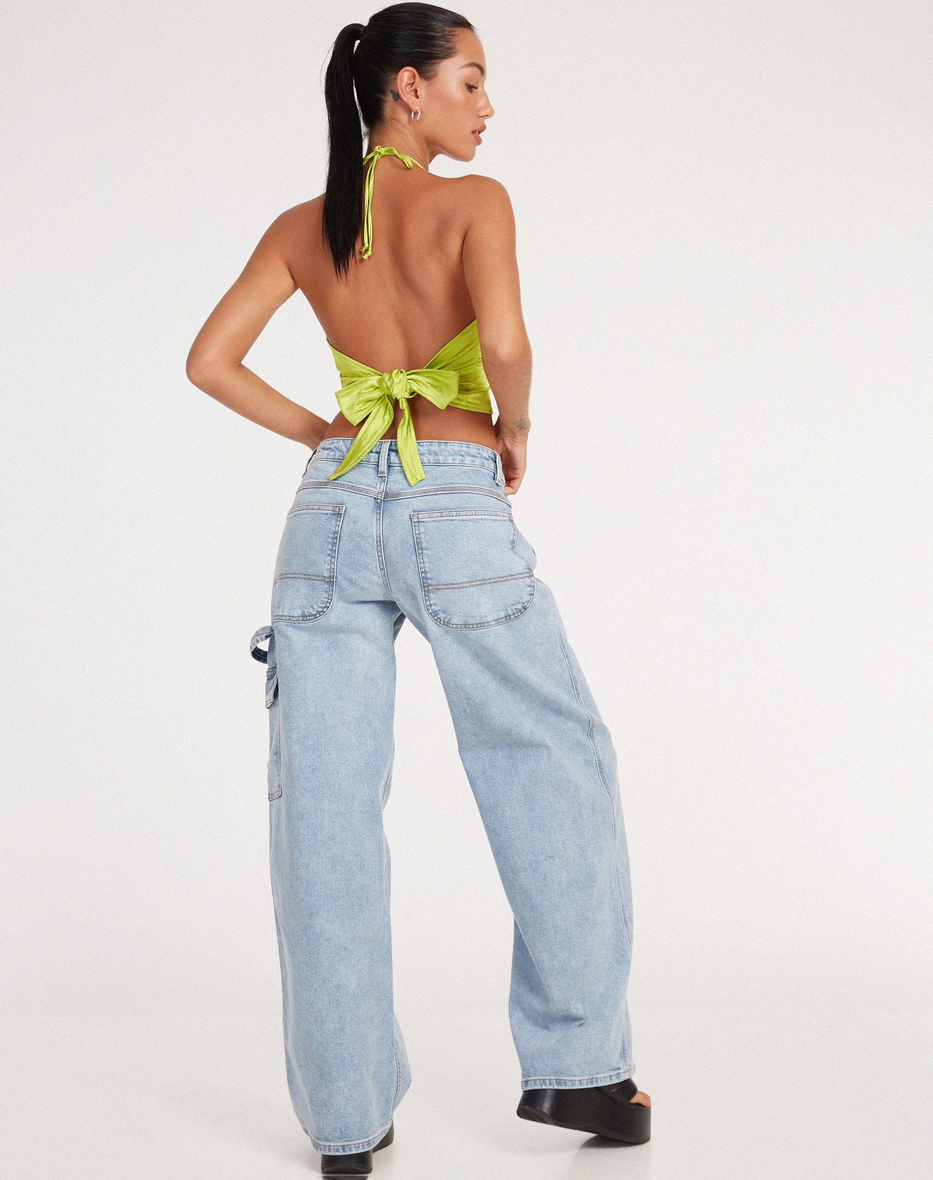 Afbeelding van Haltri Crop Top in Satijn Lime Green
