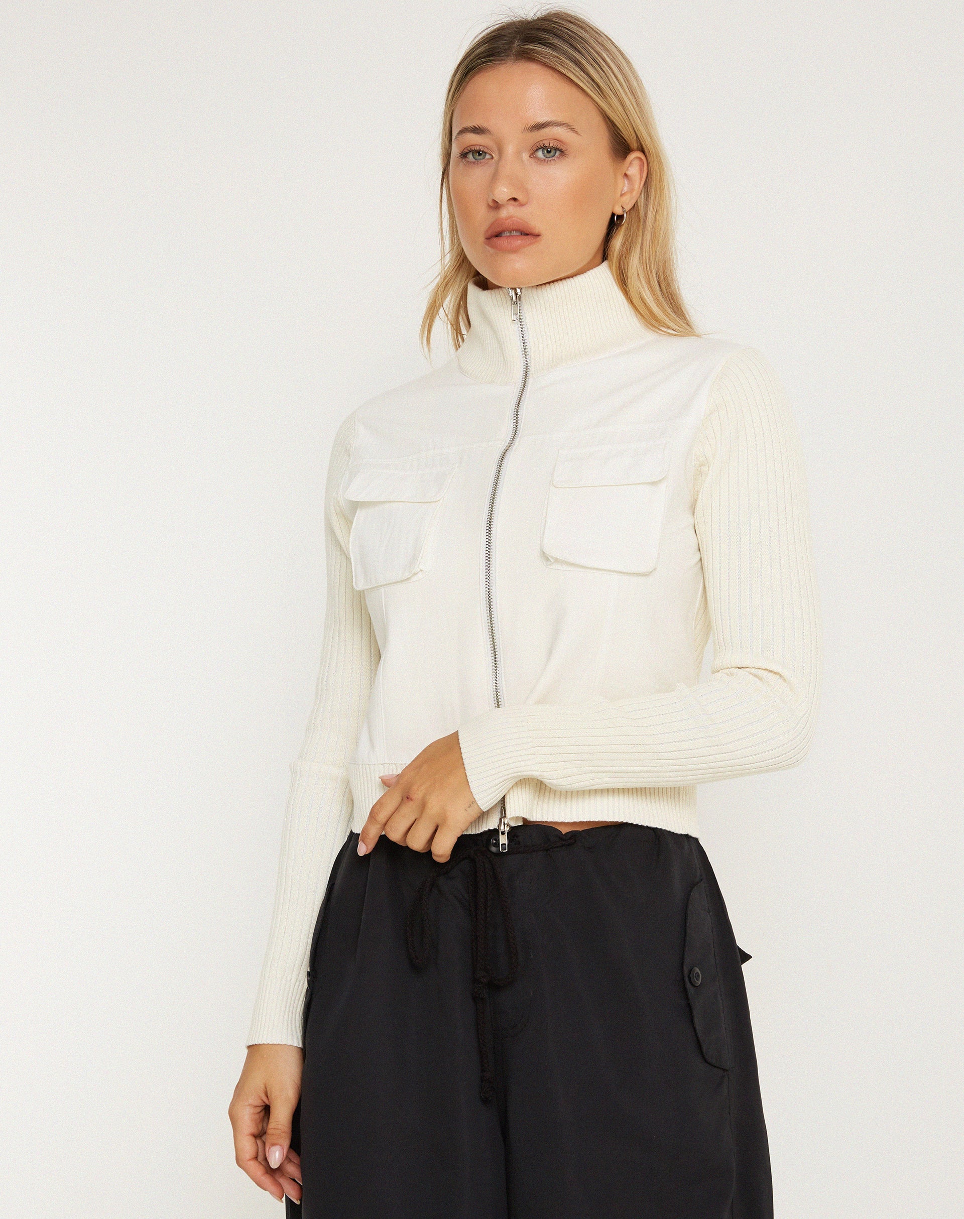 Afbeelding van Hansol Zip Up Cardi in Ivoor
