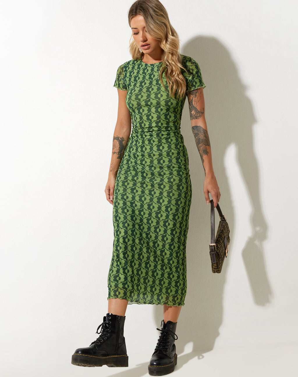 Happyella Midi Dress in golvend Daisy Green