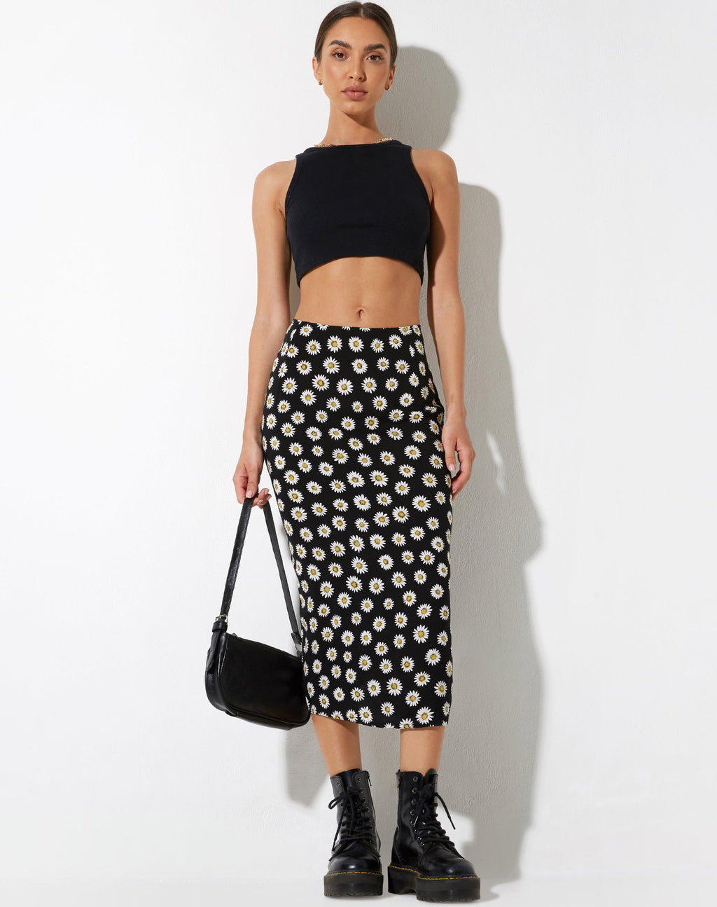 Harriet Midi rok in Grunge Daisy zwart