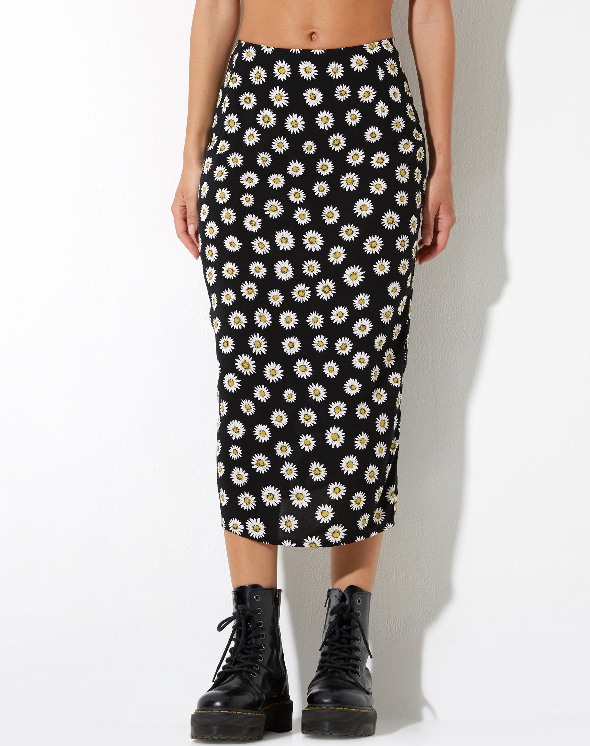 Harriet Midi rok in Grunge Daisy zwart