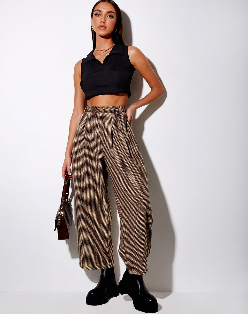Hatta Culotte Broek in Houndstooth Bruin