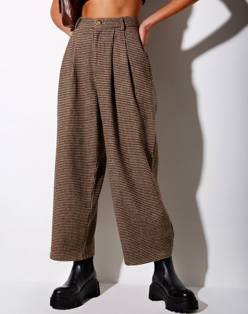 Hatta Culotte Broek in Houndstooth Bruin