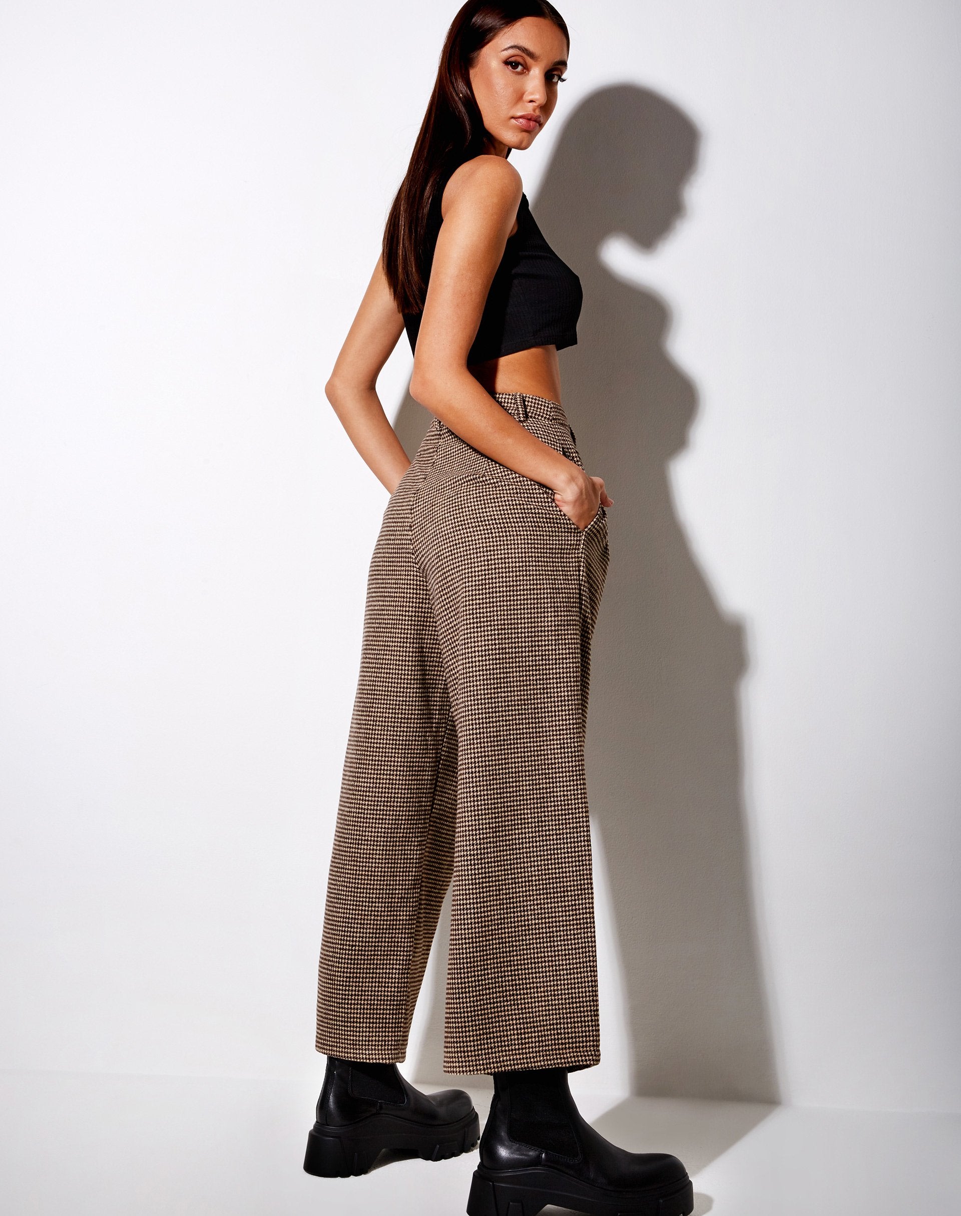 Afbeelding van Hatta Culotte Broek in Houndstooth Bruin