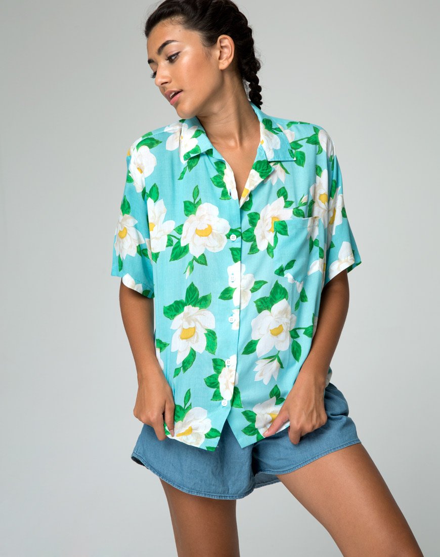 Hawaiaans shirt in witte roos