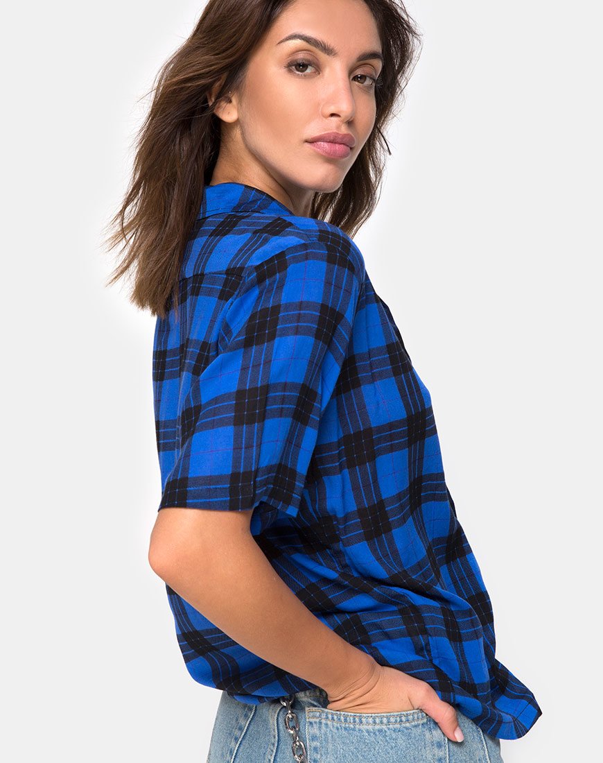Hawaiian oversized shirt in ruitblauw