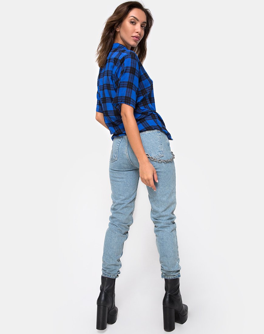 Afbeelding van Hawaiian Oversized Shirt in Tartan Blauw