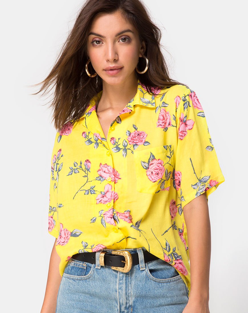 Hawaiaans shirt in zuurstokroze geel