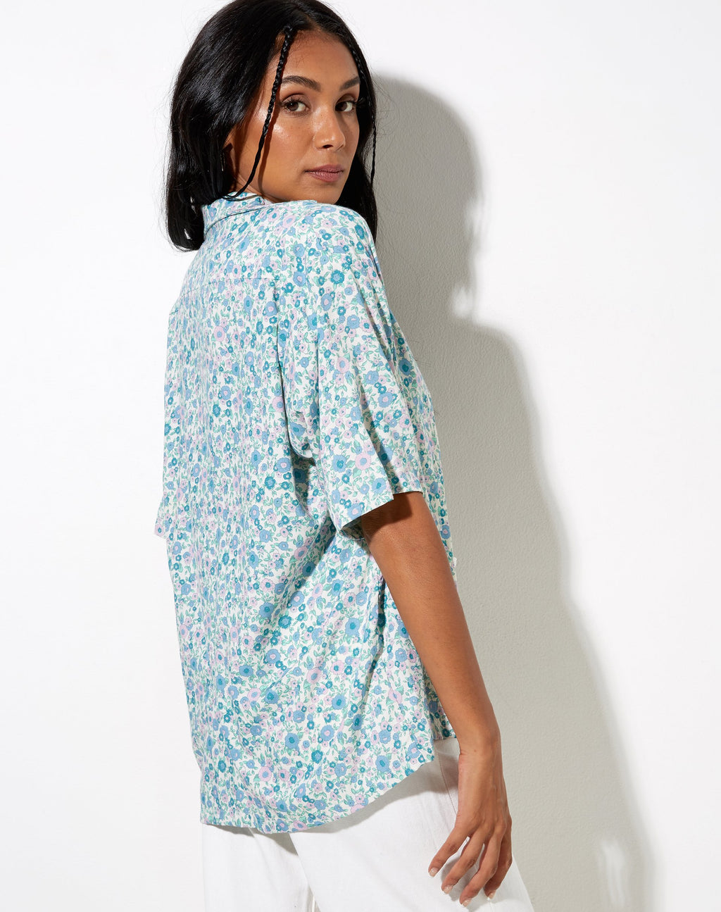 Hawaiaans shirt in Flower Power blauw