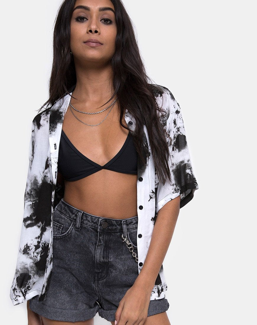Afbeelding van Hawaïaans shirt in mono zwart-wit Tie Dye
