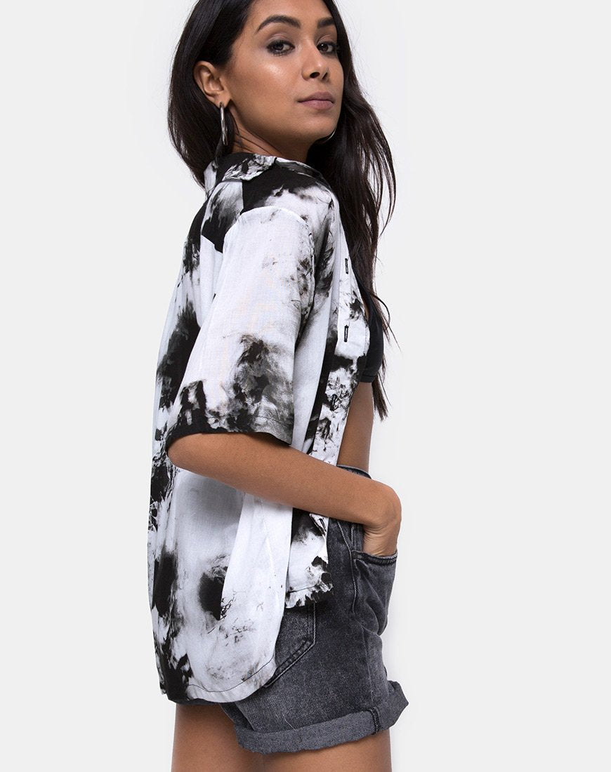 Hawaiaans shirt in mono zwart-wit Tie Dye