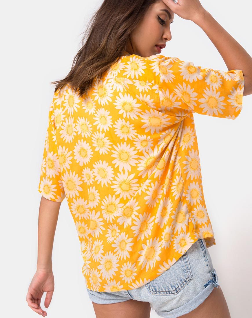 Hawaiaans shirt in zonnig geel gebloemd