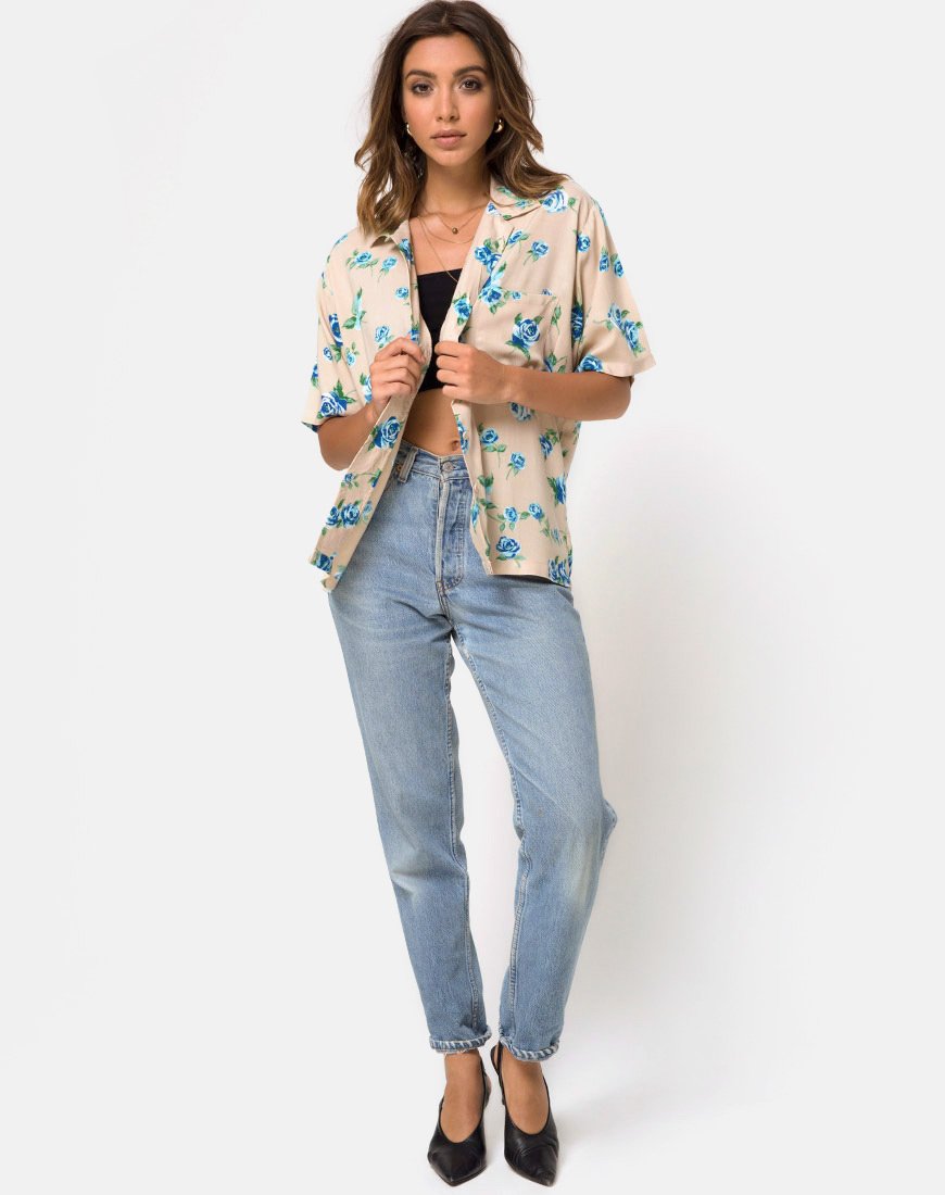 Afbeelding van Hawaii Hemd in Rozenbloesem Blauw