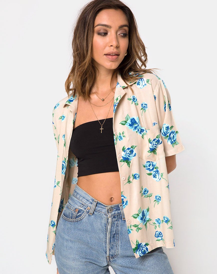 Afbeelding van Hawaii Hemd in Rozenbloesem Blauw