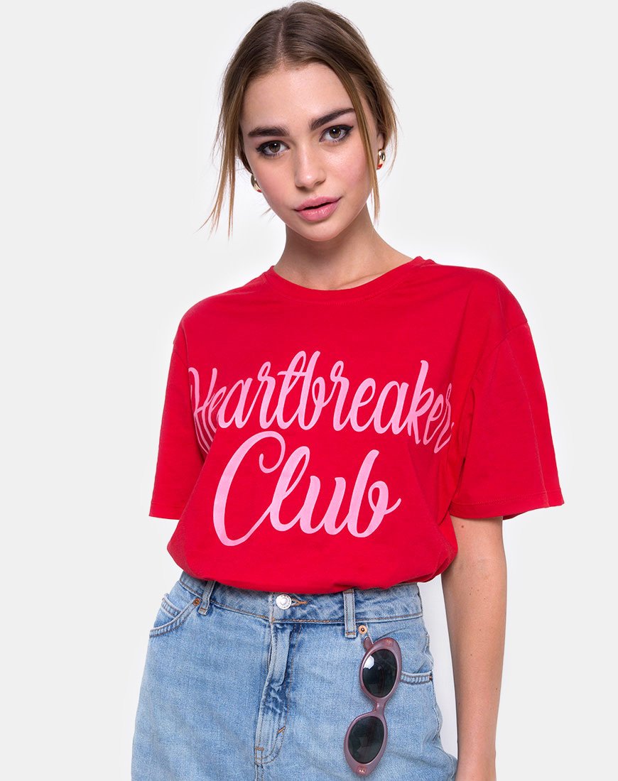 Afbeelding van Oversize Basic T-shirt in Heartbreaker Club Red