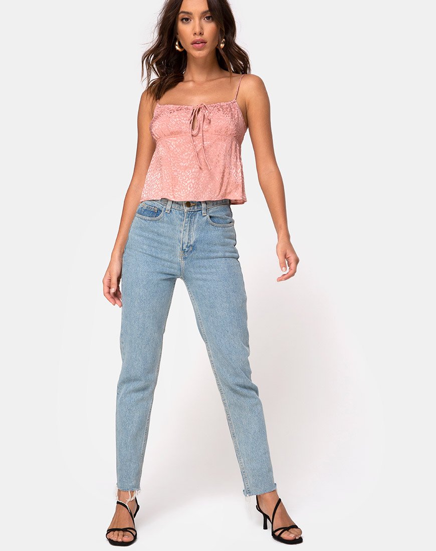 Afbeelding van Hera Crop Top in Satijn Cheetah Stoffig Roze