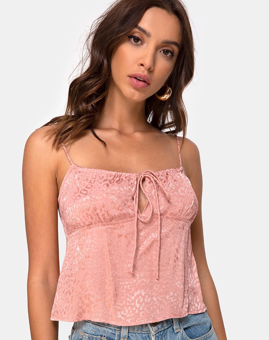 Hera Crop Top in Satijn Cheetah Stoffig Roze