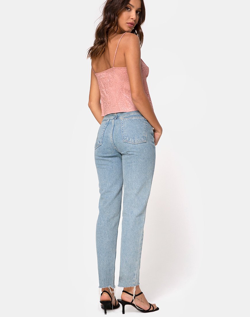 Afbeelding van Hera Crop Top in Satijn Cheetah Stoffig Roze