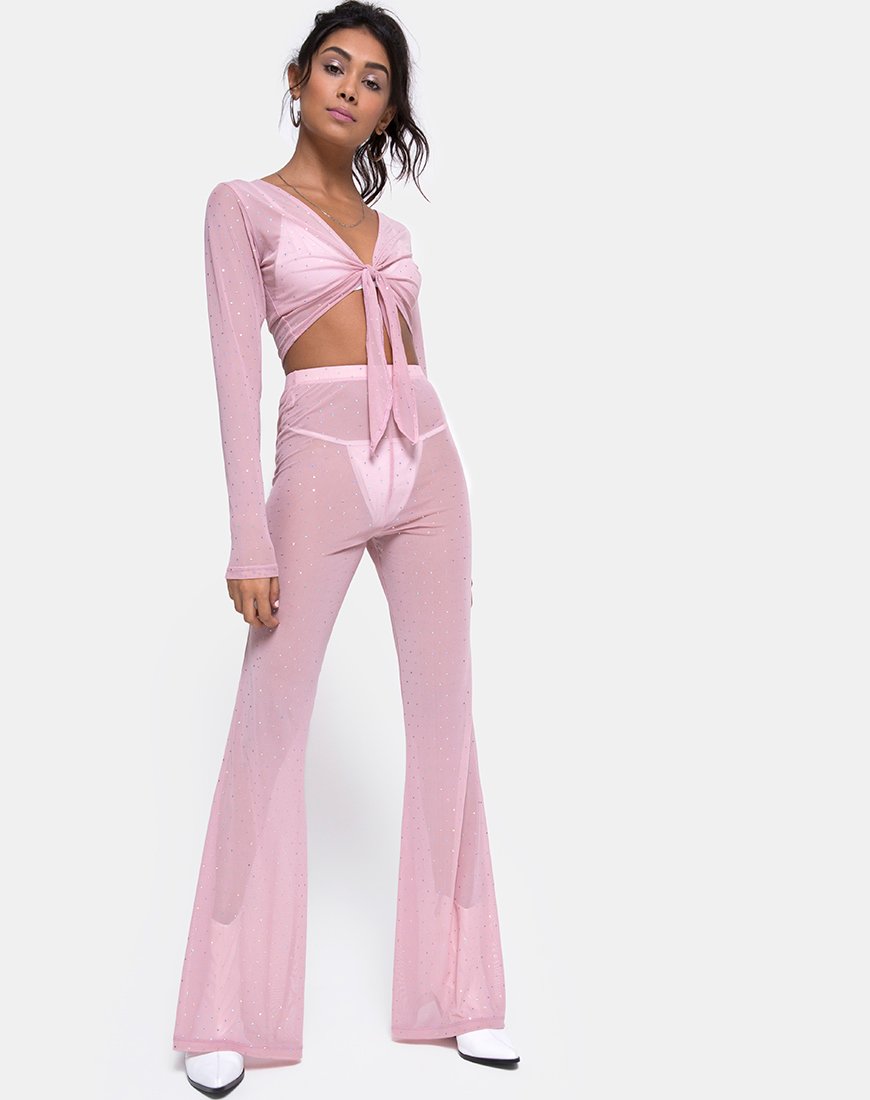 Afbeelding van Herlom Flare Broek in Kristal Net Roos