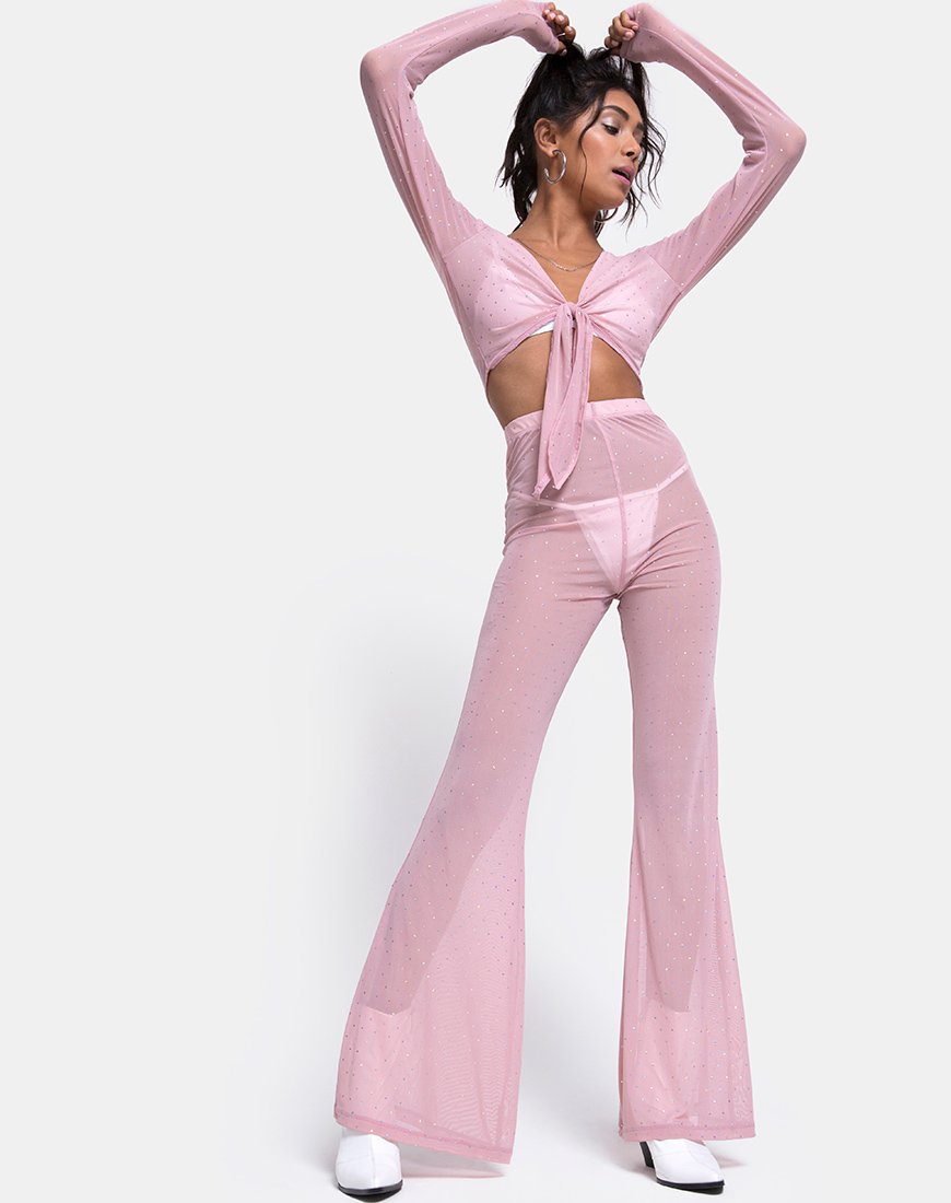 Afbeelding van Herlom Flare Broek in Kristal Net Roos