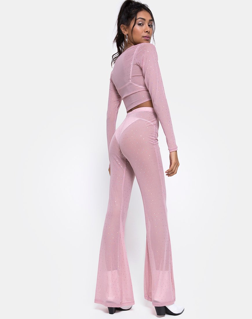 Afbeelding van Herlom Flare Broek in Kristal Net Roos
