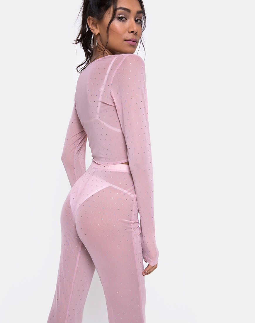 Afbeelding van Herlom Flare Broek in Kristal Net Roos