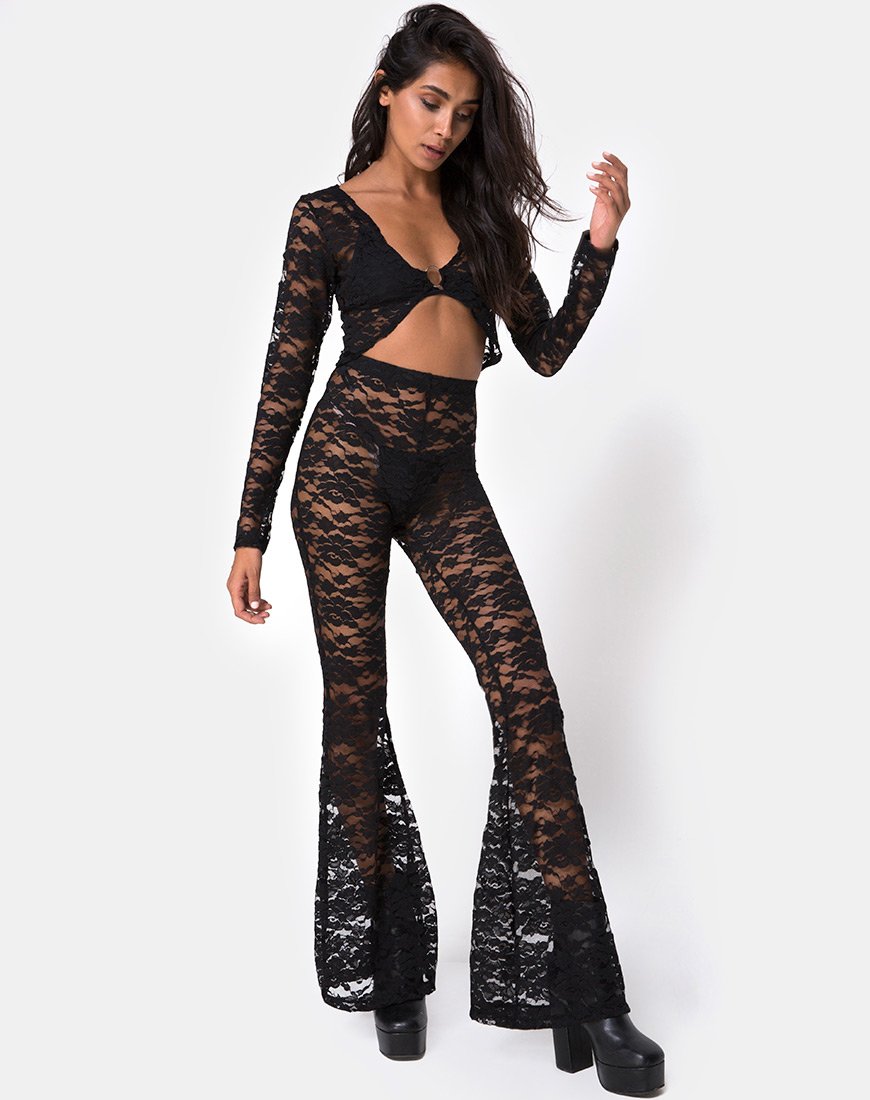 Herlom Flare Broek in Kant Zwart