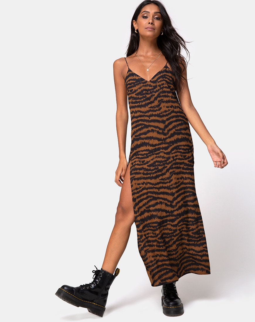 Afbeelding van Hime Maxi Dress in Animal Drip Bruin