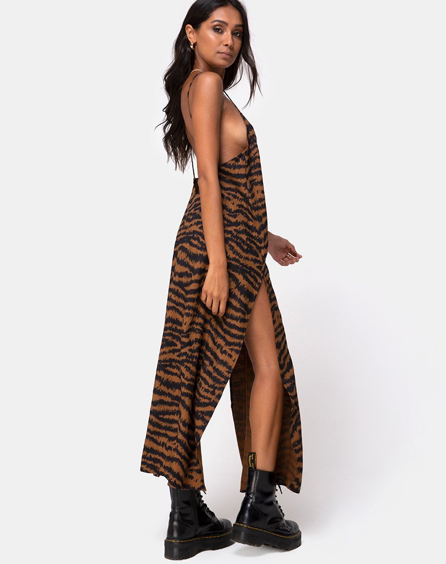 Afbeelding van Hime Maxi Dress in Animal Drip Bruin