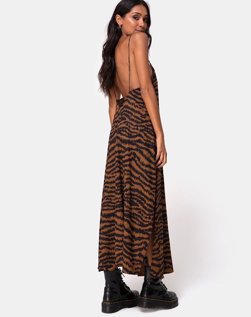 Afbeelding van Hime Maxi Dress in Animal Drip Bruin